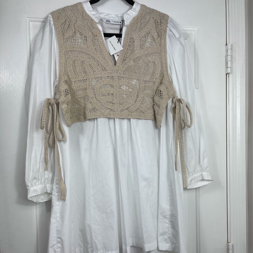 NWT Tunic or dress shirt with crochet top attached oversized